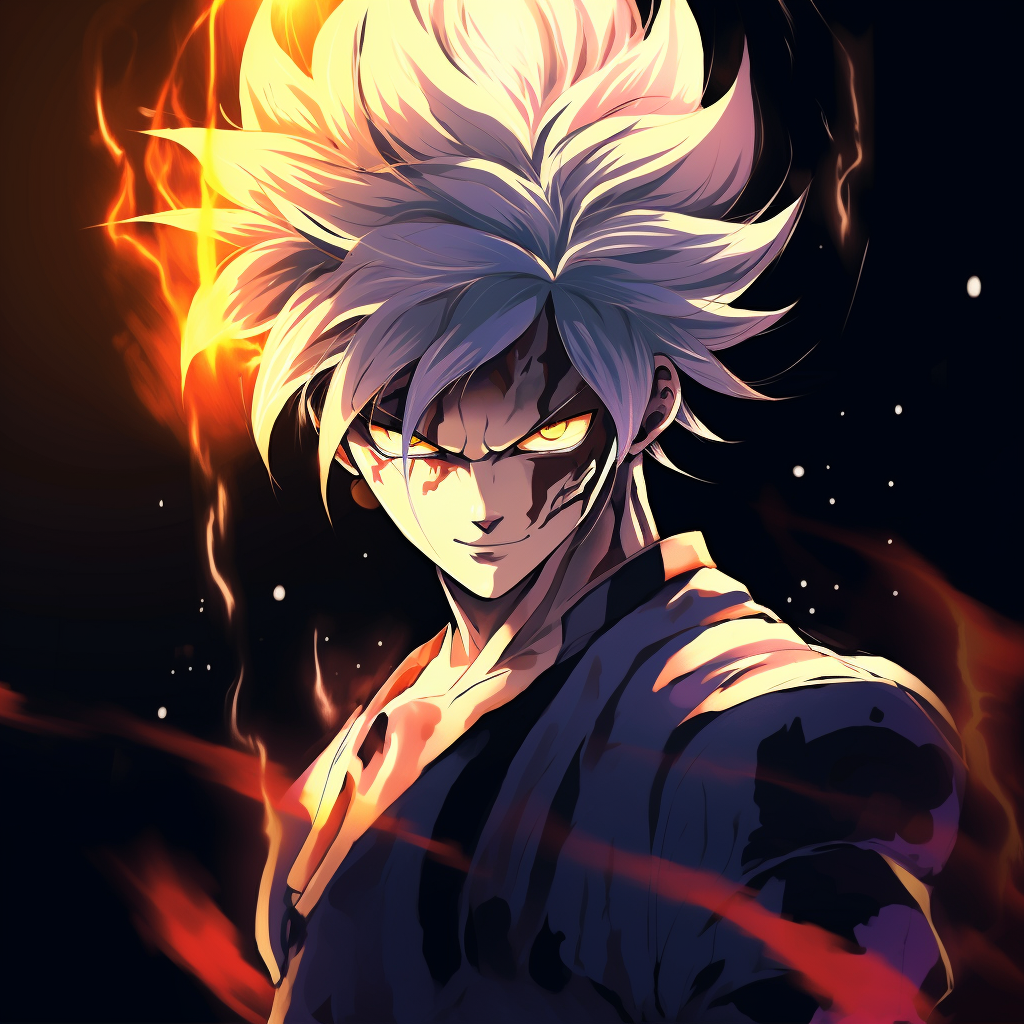 Goku in Super Saiyan form, high energy lines and bold colors. 4k anime character profile photos