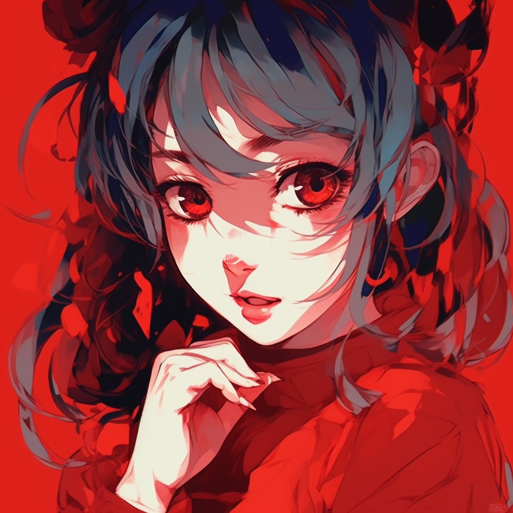 Anime character framed in predominantly red hues, bold outlines and fluid movements. red anime girl pfp gif collection