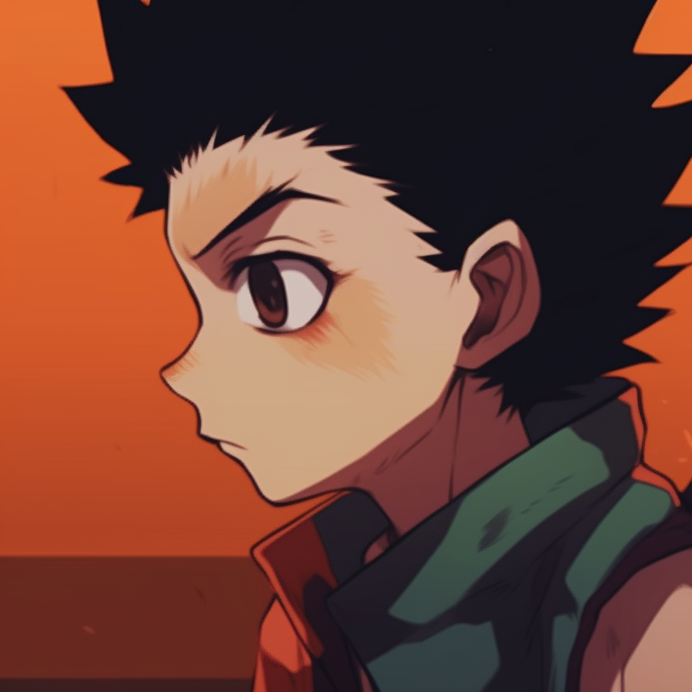 Two characters ready for battle, impactful lines and fiery expressions. gon and killua, hunter x hunter matching pfp pfp for discord.