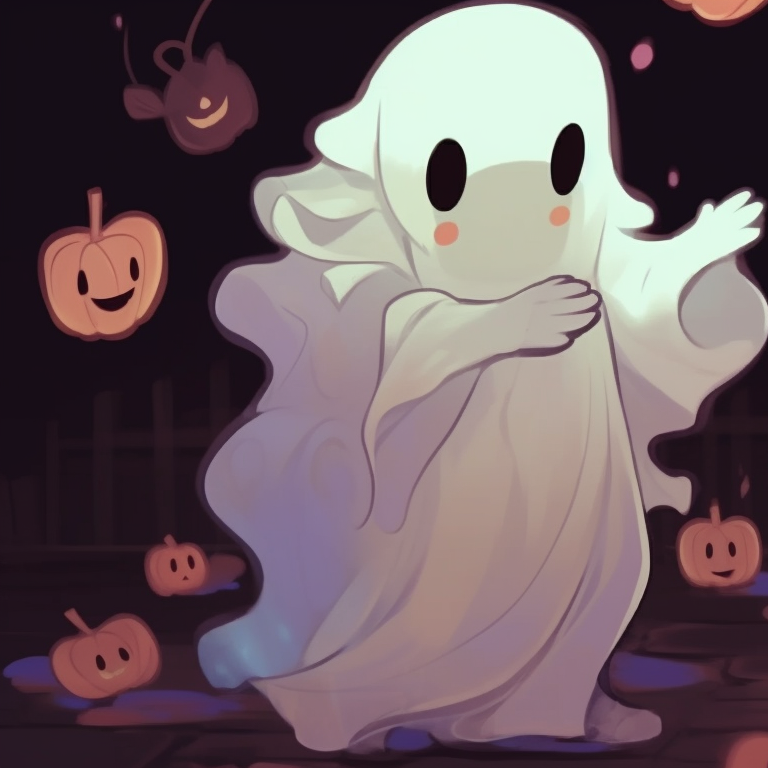 Two ghost characters in a close embrace, their forms merging in an ethereal blend of colors. popular matching ghost pfp halloween theme trends pfp for discord.