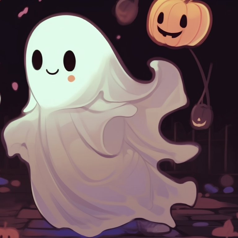 Two ghost characters in a close embrace, their forms merging in an ethereal blend of colors. popular matching ghost pfp halloween theme trends pfp for discord.