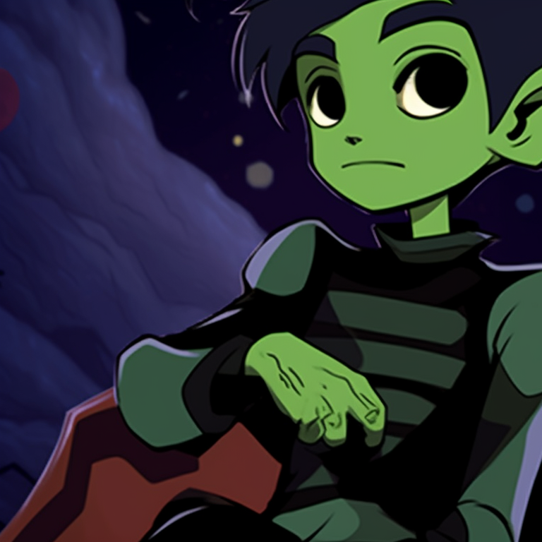 Beastboy and Raven depicted in Halloween themed sleepwear, hints of orange and purple throughout. beastboy and raven matching pfp in halloween theme sleepover pfp for discord.