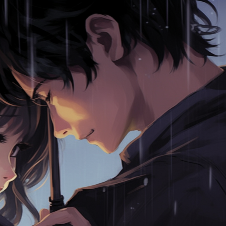 Two characters under falling sakura petals, picturesque setting and sweet atmosphere. romantic couple match pfp pfp for discord.