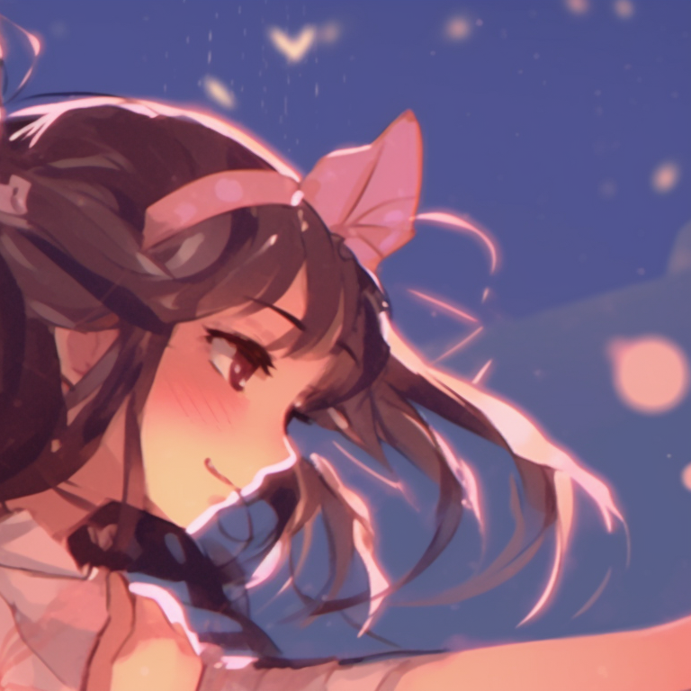 Close-up of two characters, eyes locked, detailed artwork, and serene expressions. matching pfp gif for loved ones pfp for discord.