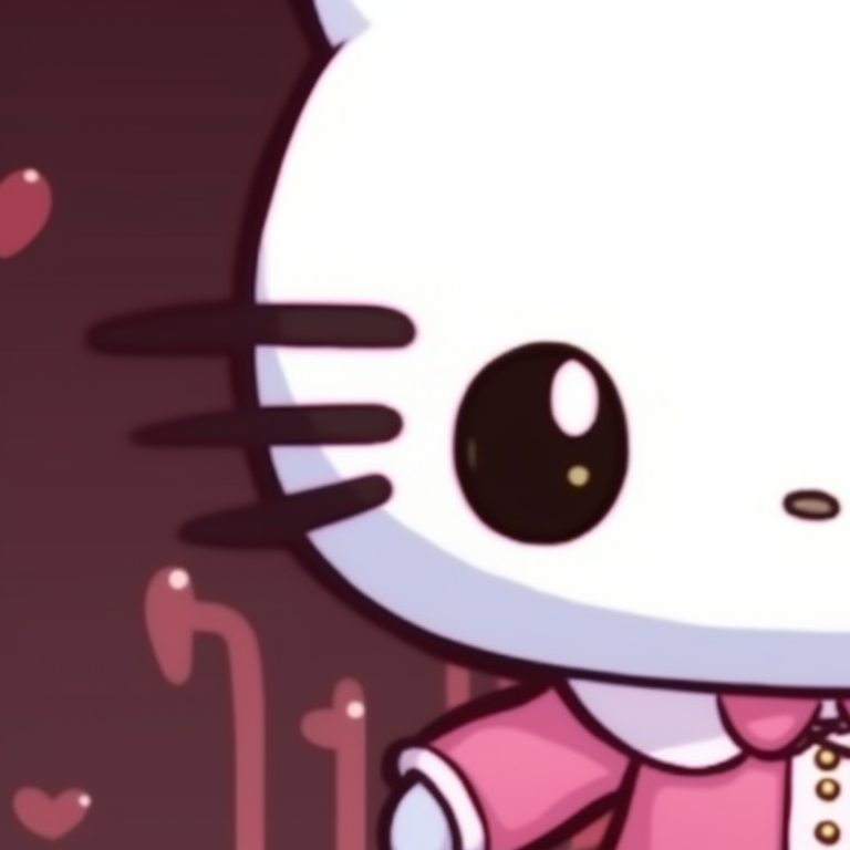 Two characters, Hello Kitty and Mimmy, illustrated with rosy pink tones and sparkly effects. adorable matching hello kitty pfp pfp for discord.