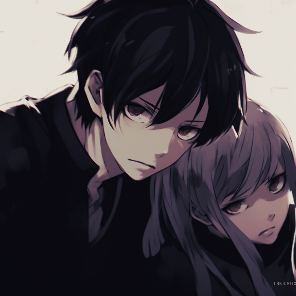 A shadowed anime character, showcasing a subtle use of cool tones and dark shadows. anime in suspicion mood pfp