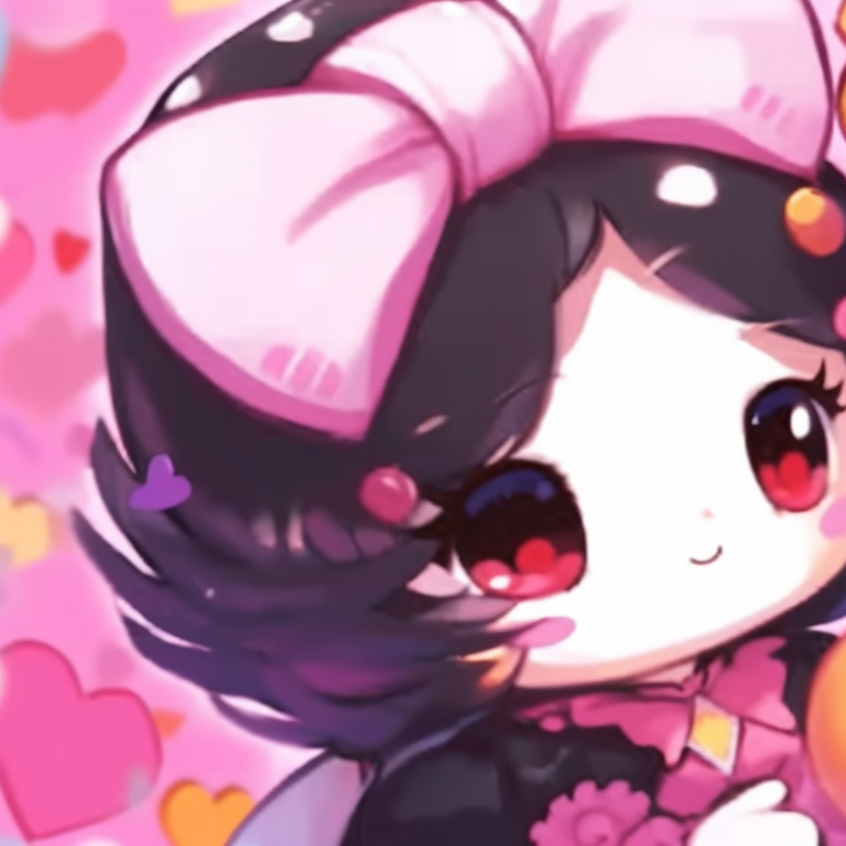 Two characters with cute, rosy expressions, soft colors, and hints of candy motifs. hello kitty girl theme matching pfp pfp for discord.