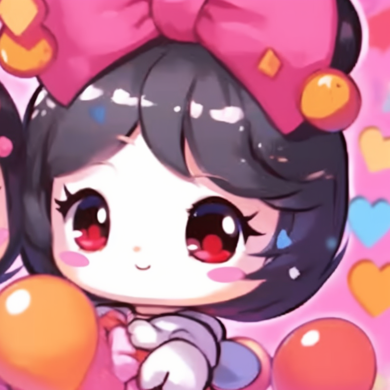 Two characters with cute, rosy expressions, soft colors, and hints of candy motifs. hello kitty girl theme matching pfp pfp for discord.