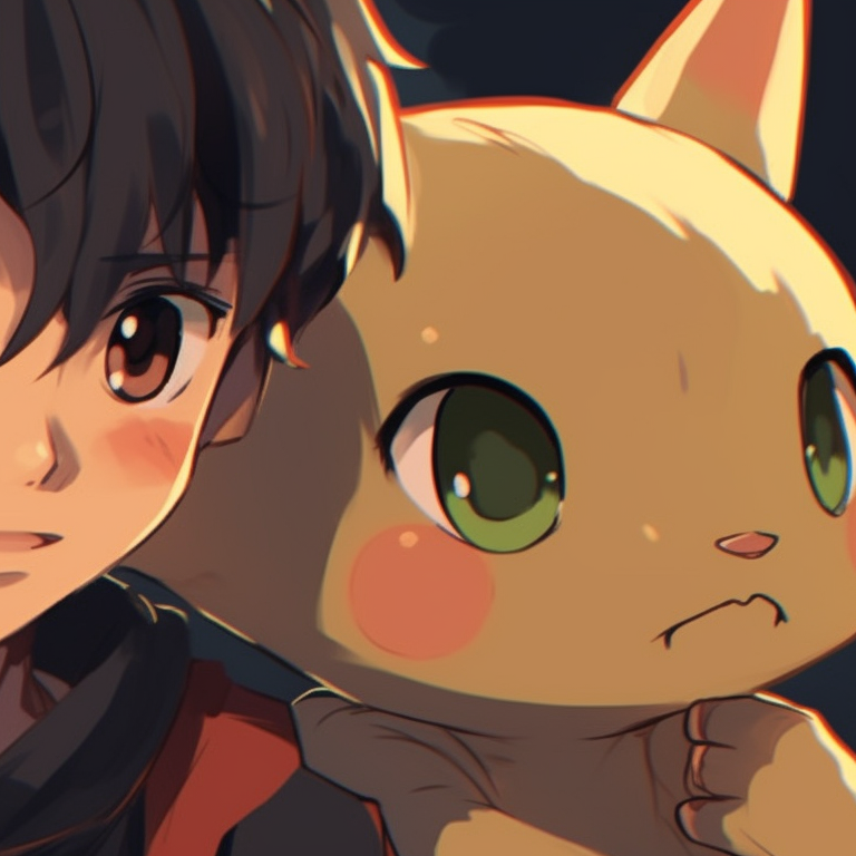 Ash and Pikachu in an open field, soft colors and relaxed expressions. matching pfp concepts pfp for discord.