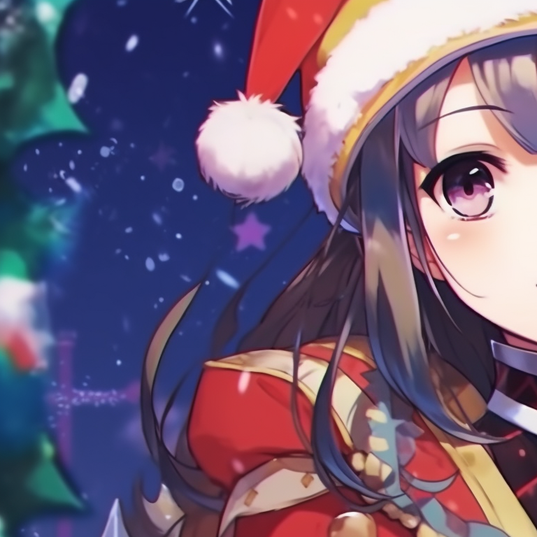 Two characters under a twilight sky, Christmas lights in the background, warm tones. colorful matching christmas pfp 2021 pfp for discord.