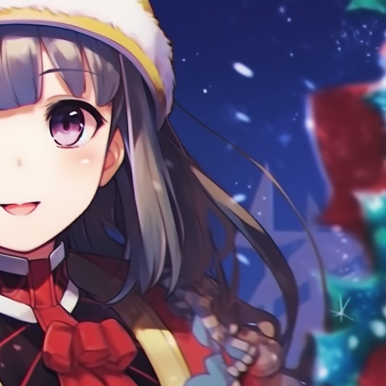 Two characters under a twilight sky, Christmas lights in the background, warm tones. colorful matching christmas pfp 2021 pfp for discord.