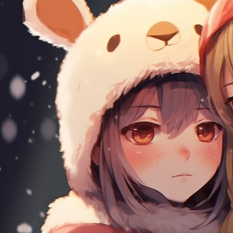 Two characters crafting Christmas decorations, nuanced lighting and detailed accessories. matching cool christmas pfp ideas pfp for discord.