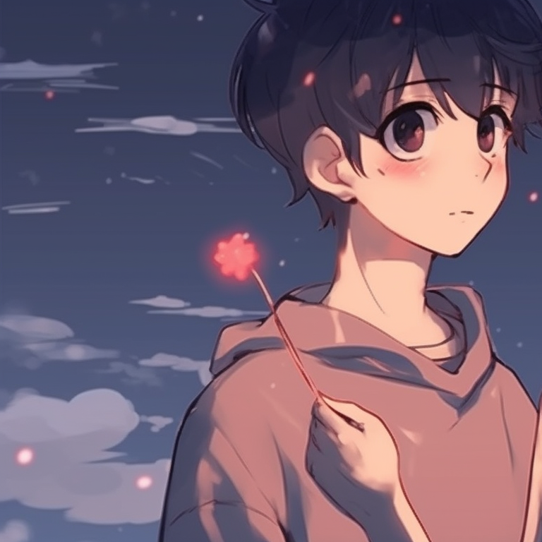 Two characters entwined under a starry sky, a mixture of cool and warm tones, with sparkling highlights. cute couple's matching pfp pfp for discord.