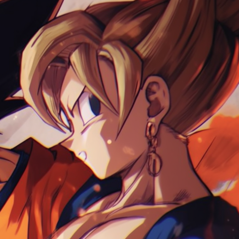 Close-ups of Goku and Chichi showcasing their inner strength, art style focuses on intense expressions and dramatic shading. goku vs chichi battles pfp for discord.
