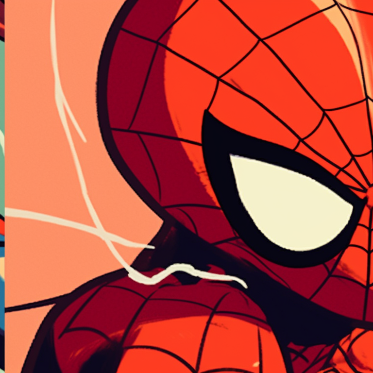 Two characters, one in spider-man costume and other resembling a sidekick, rustic tones and action lined background. spider man matching pfp for kids pfp for discord.