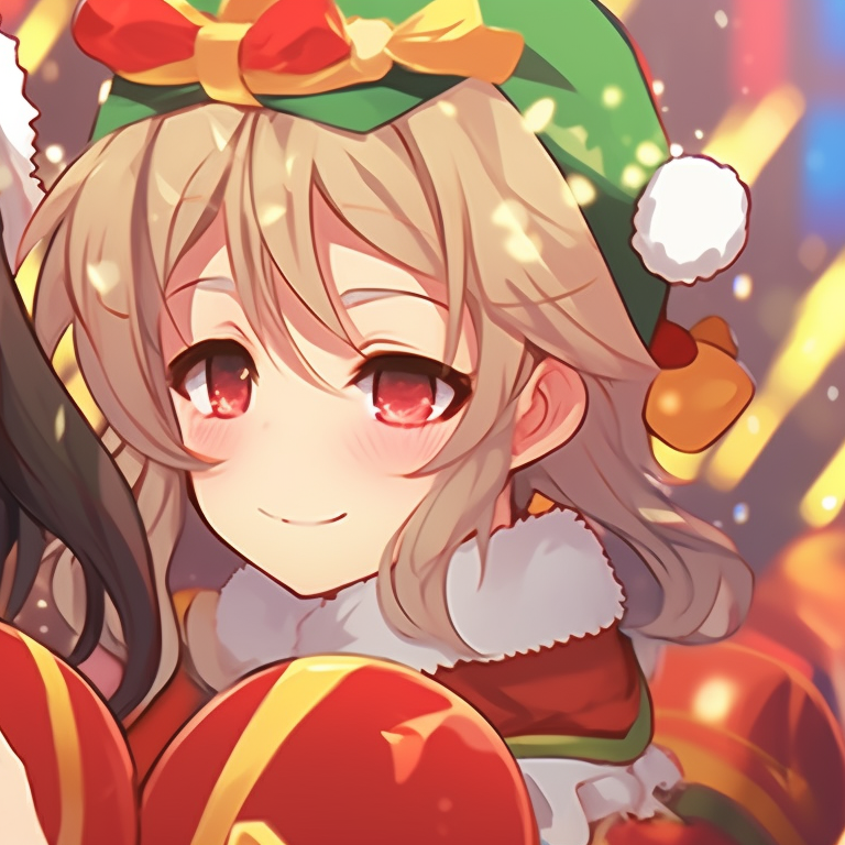 Two characters in elf costumes, detailed Hawthorn berries and hollies, signifying Christmas spirit. latest matching christmas themed pfp pfp for discord.