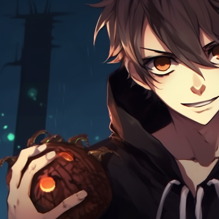Two characters in Halloween-inspired outfits, eerie lighting and strikingly dark background. spooky boys match pfp halloween night pfp for discord.