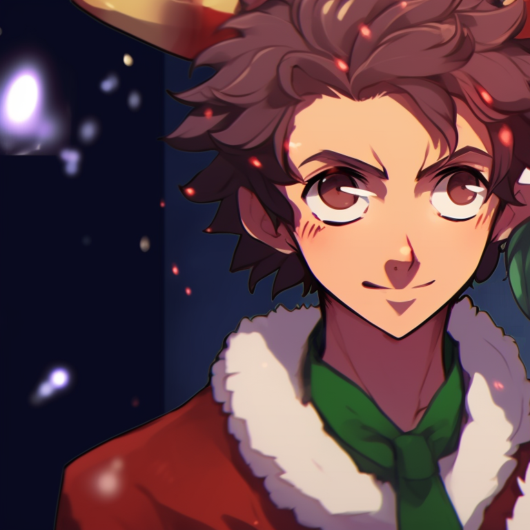 Two characters as night guardians, moonlit setting with muted color palette. awesome matching demon slayer christmas pfp collection pfp for discord.