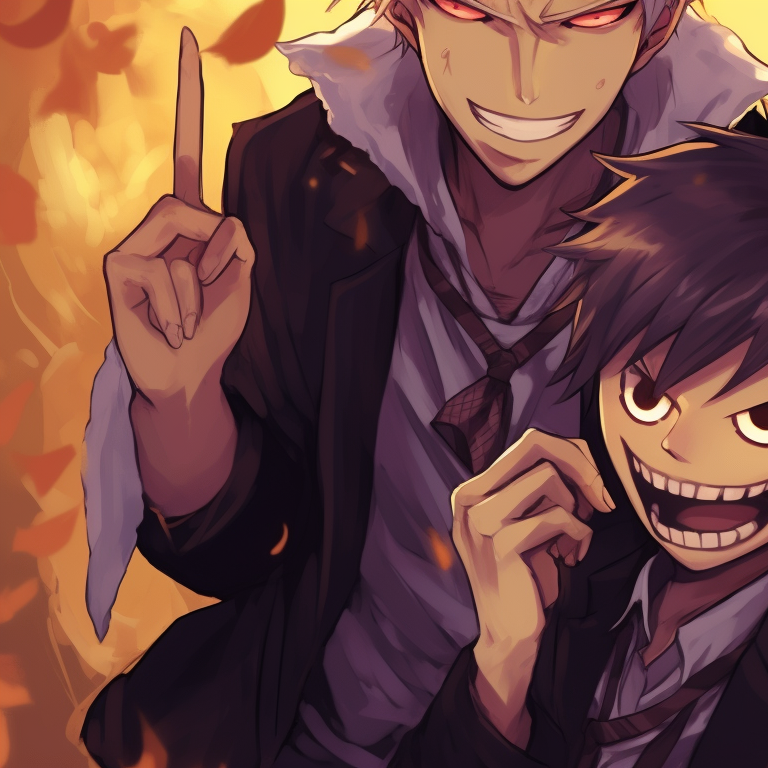 Two characters, draped in robes and mystical accessories, casting an eerie spell under a midnight blue sky with Halloween-themed decorations scattered in the background. matching pfp jujutsu kaisen halloween ideas pfp for discord.