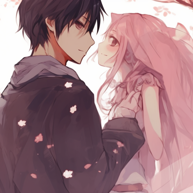 Two characters, golden sunlight backdrop, warm hues and soft shadows, embracing each other. romantic anime couples matching pfp pfp for discord.