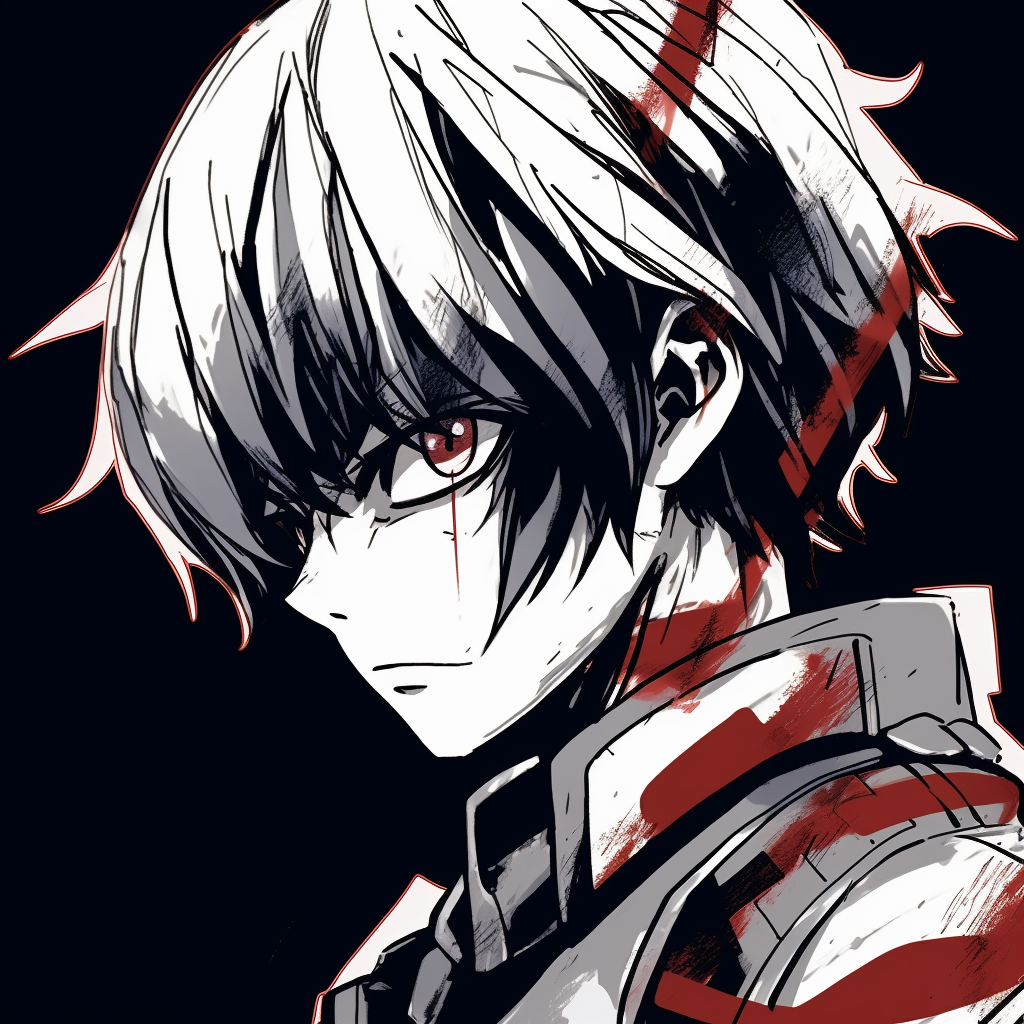 A view focusing on Todoroki's half and half characteristic, strikingly vibrant and diverse coloring. trending anime pfp manga