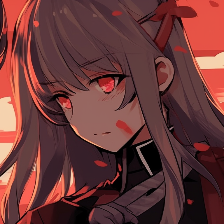 Two characters, deep gaze, amidst falling Cherry Blossom petals. anime matching pfp for couples pfp for discord.