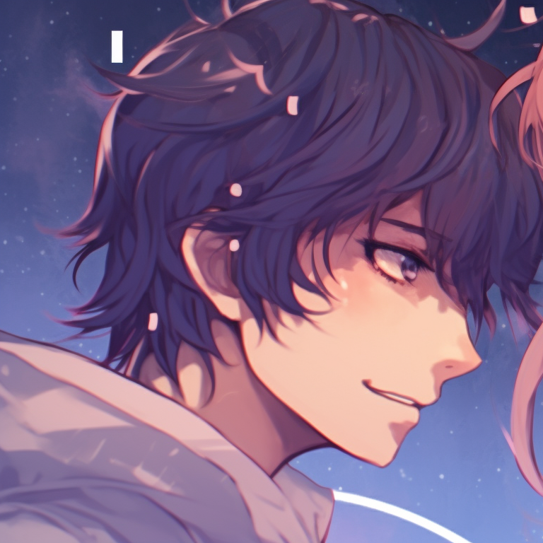 Two characters in garden, pastel color palette, intricate floral details and a serene atmosphere. iconic matching anime pfp for couples pfp for discord.