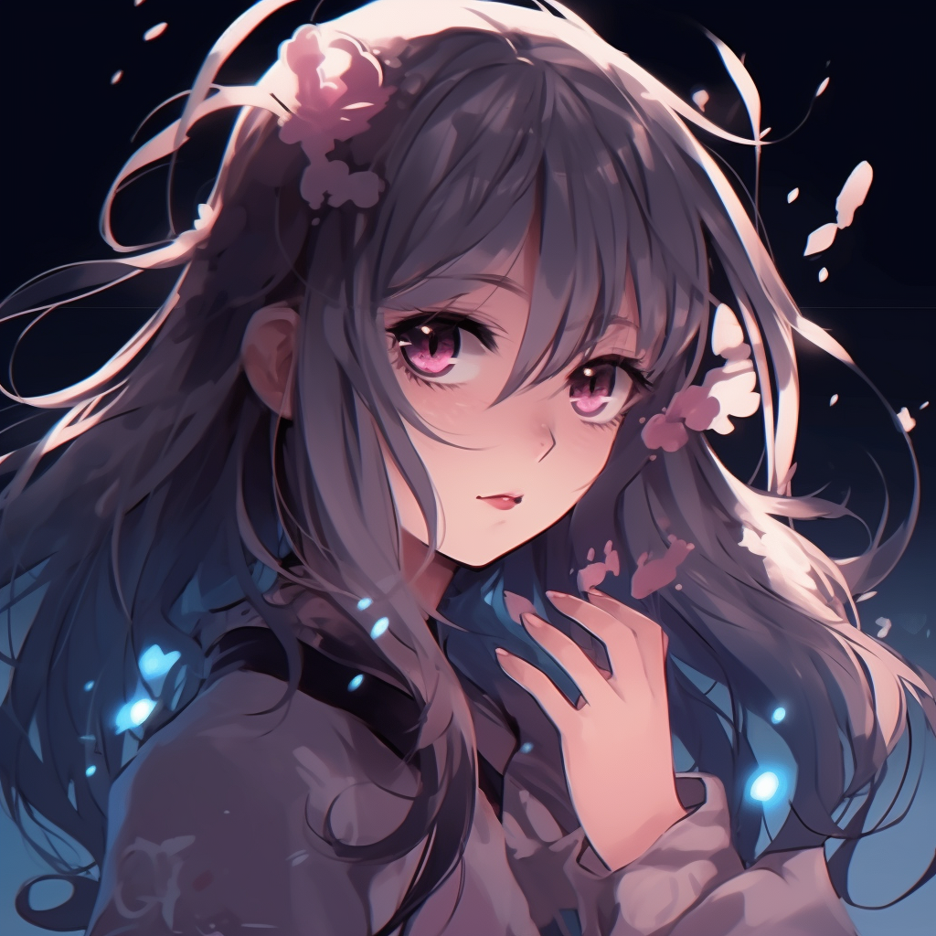 Profile picture of an anime girl against a night sky, detailed with deep blues and sparkling stars. anime pfp girl in aesthetic artHD, free download