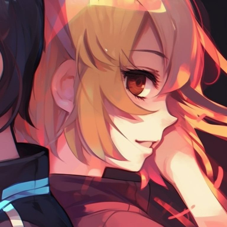 Close-up of two friends, focusing on their dreamy eyes, loaded with sparkles and soft color palette. anime style pfps for best friend duo pfp for discord.