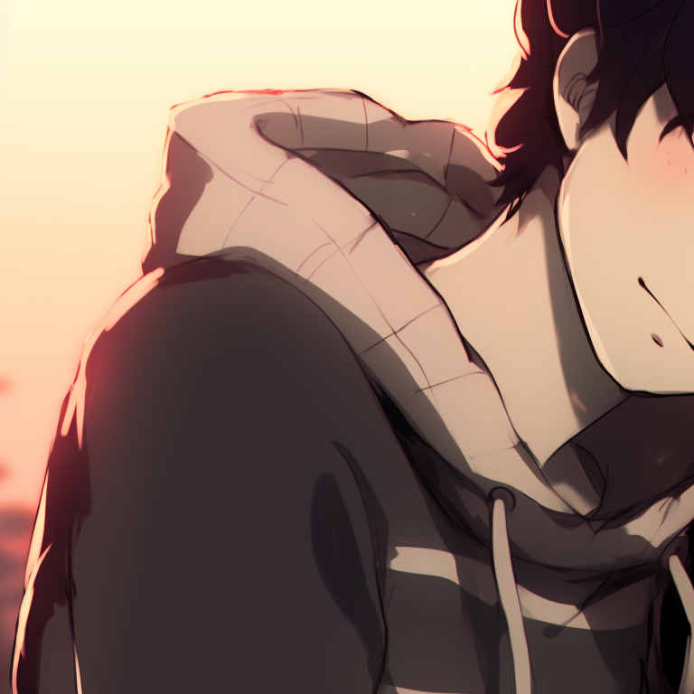 Two characters, soft blush of sunset colors on their cheeks, sharing a quiet moment. instagram cute matching pfp for partners pfp for discord.