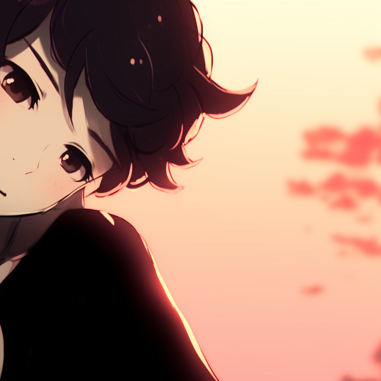 Two characters, soft blush of sunset colors on their cheeks, sharing a quiet moment. instagram cute matching pfp for partners pfp for discord.