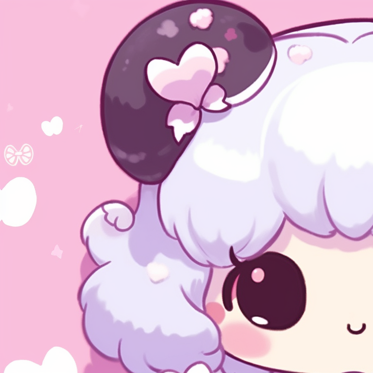 Two dreamy-eyed Sanrio characters, pastel colors with sparkly accents, floating together. beautiful matching sanrio pfp pfp for discord.