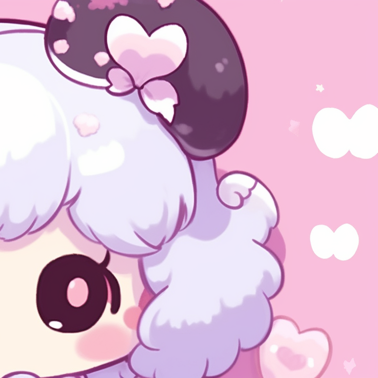 Two dreamy-eyed Sanrio characters, pastel colors with sparkly accents, floating together. beautiful matching sanrio pfp pfp for discord.