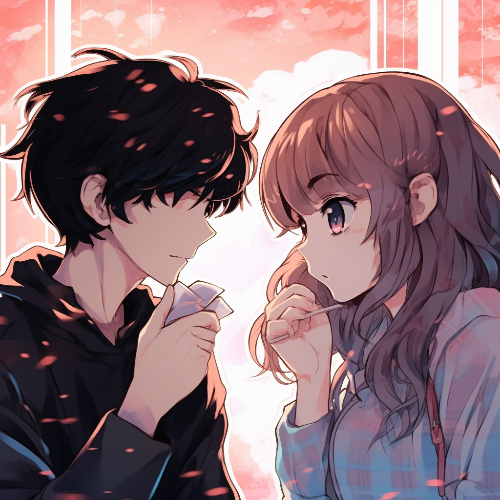 A perfect matching anime profile picture for couples who wants to symbolize being together though physically apart, with vibrant colors and finely detailed strokes. apart yet together: unique matching anime pfp for long-distance couples
