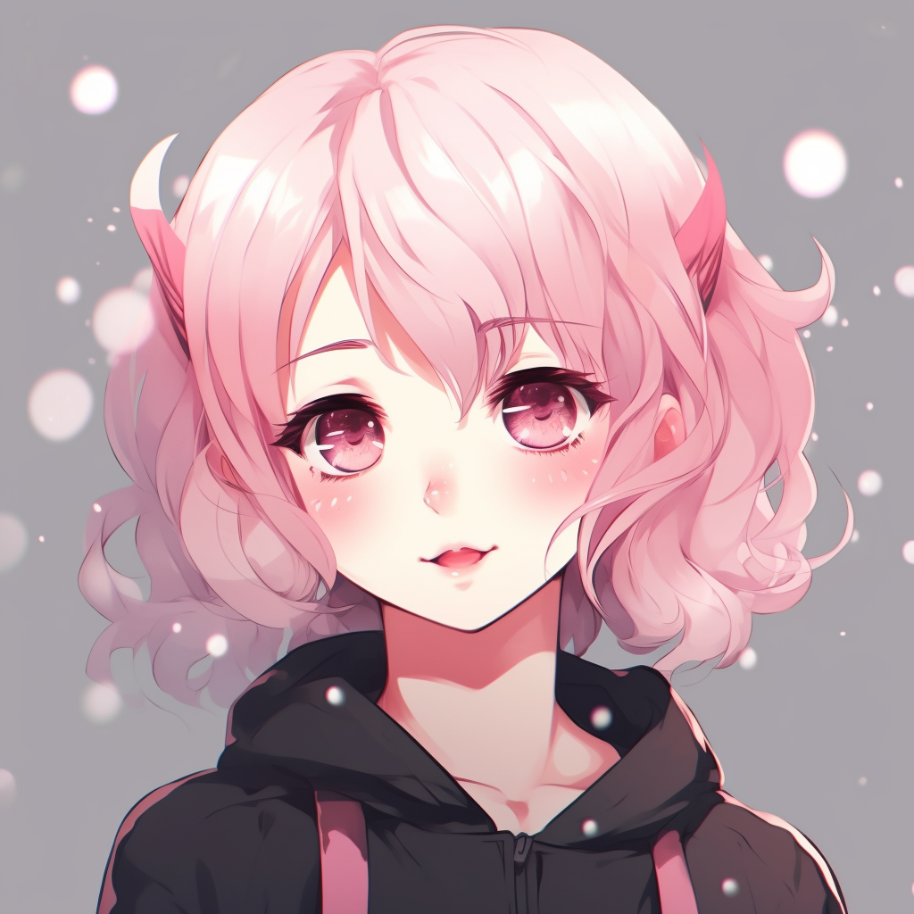 Anime girl in an adorable pose, blush on cheeks and sparkle accents. cute female animated pfp