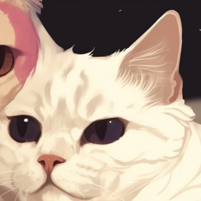 Two matching cat characters, playful interaction, bold and bright colors. best matching pfp cat options pfp for discord.