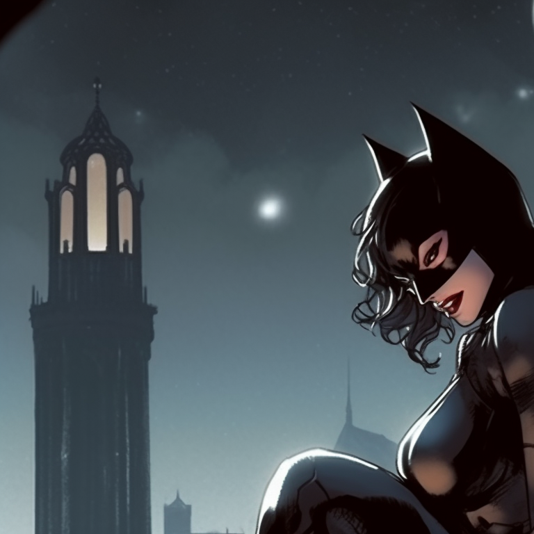 Batman and Catwoman in an alley, shadows and muted earth-tones, close proximity. batman and catwoman iconography pfp for discord.