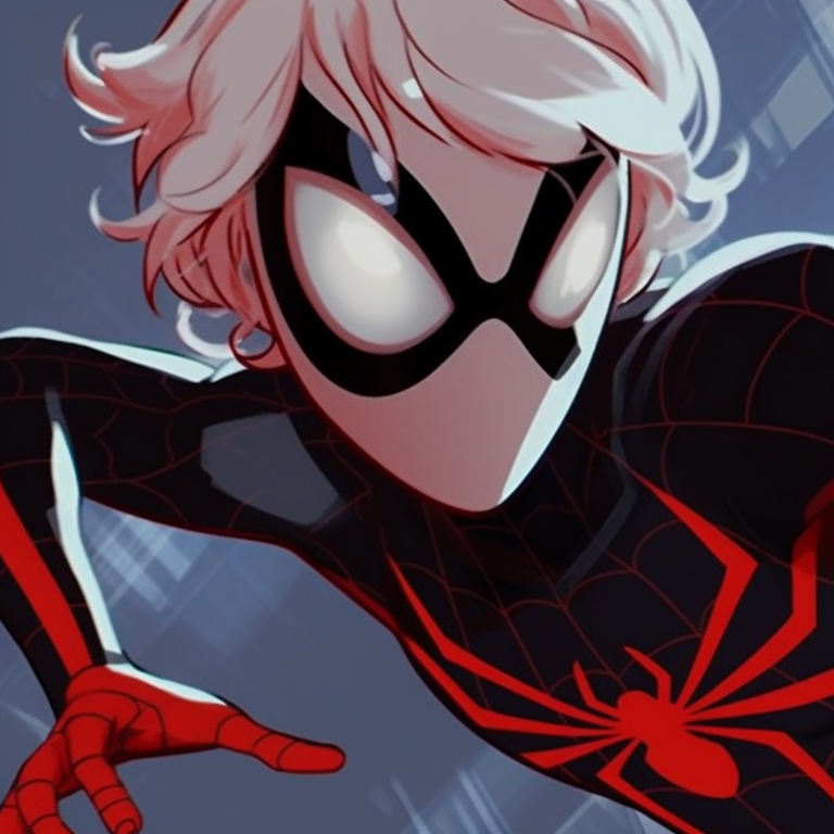 Matching profile picture featuring Miles and Gwen in their iconic Spider-hero costumes. miles and gwen pfp alignment in spiderverse pfp for discord.