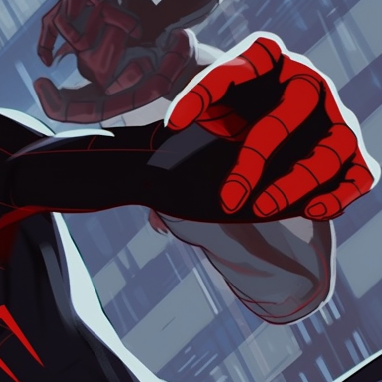 Matching profile picture featuring Miles and Gwen in their iconic Spider-hero costumes. miles and gwen pfp alignment in spiderverse pfp for discord.