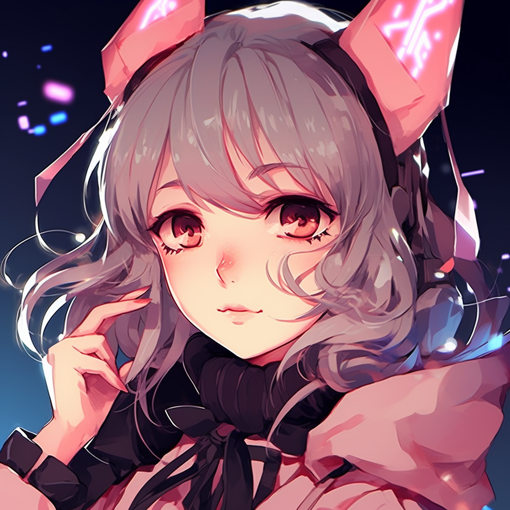 Anime egirl immersed in cyberspace, digital touches and neon hues dominate the scene. most shared egirl pfp anime pfp for discord.