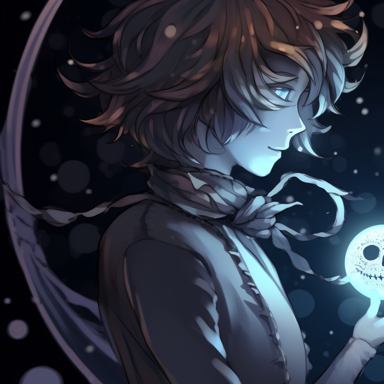 Two figures bathed in icy blue light, their clothing and surroundings echoing a spectral aesthetic. elegant matching spooky christmas pfp for loved ones pfp for discord.