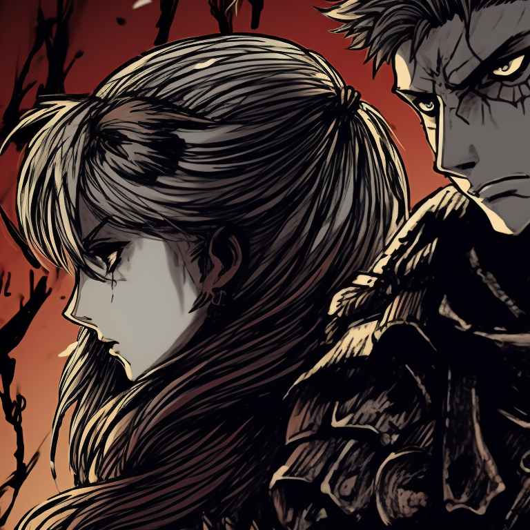 Close-up of two gruesome characters displaying detailed macabre art. berserk halloween theme pfps collection pfp for discord.