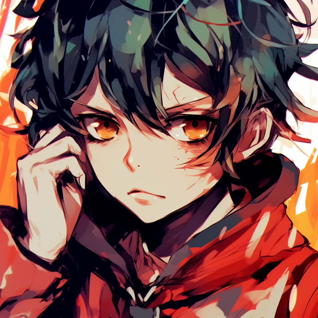 Anime male in a subtle battle stance, adding tension and anticipation, minimalistic background allows for character focus. heroic anime pfp boy manga