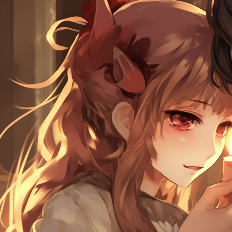 Two characters in Victorian costumes, lit by candlelight, sharing an intimate moment. anime theme matching couples pfp for halloween pfp for discord.