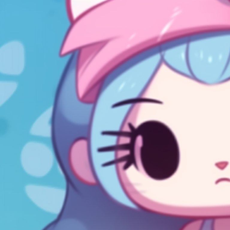 A Hello Kitty character alongside a shivering blue character, showcasing contrasting color palettes. matching hello kitty pfp for besties pfp for discord.