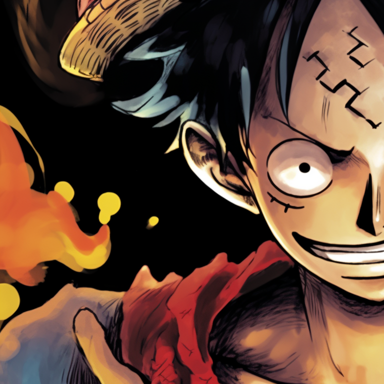 Two characters, Luffy and Law, standing back to back, warm colors with a hint of danger looming. one piece matching pfp design pfp for discord.