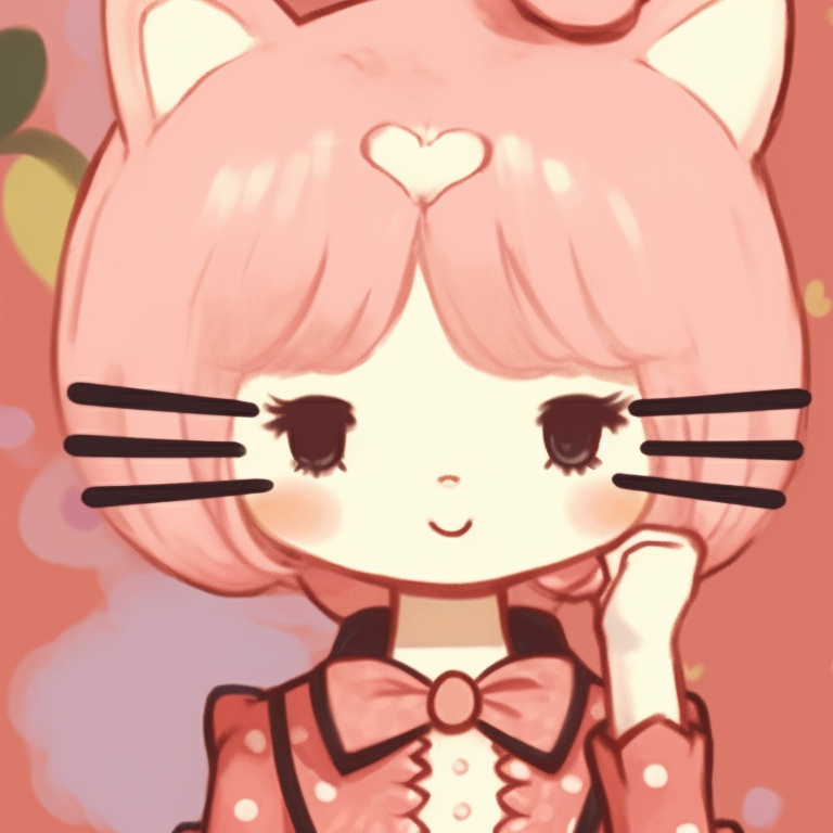 Two characters on a dreamy rainbow bridge, vibrant hues, and Hello Kitty rainbows in the background. hello kitty aesthetic matching pfp pfp for discord.