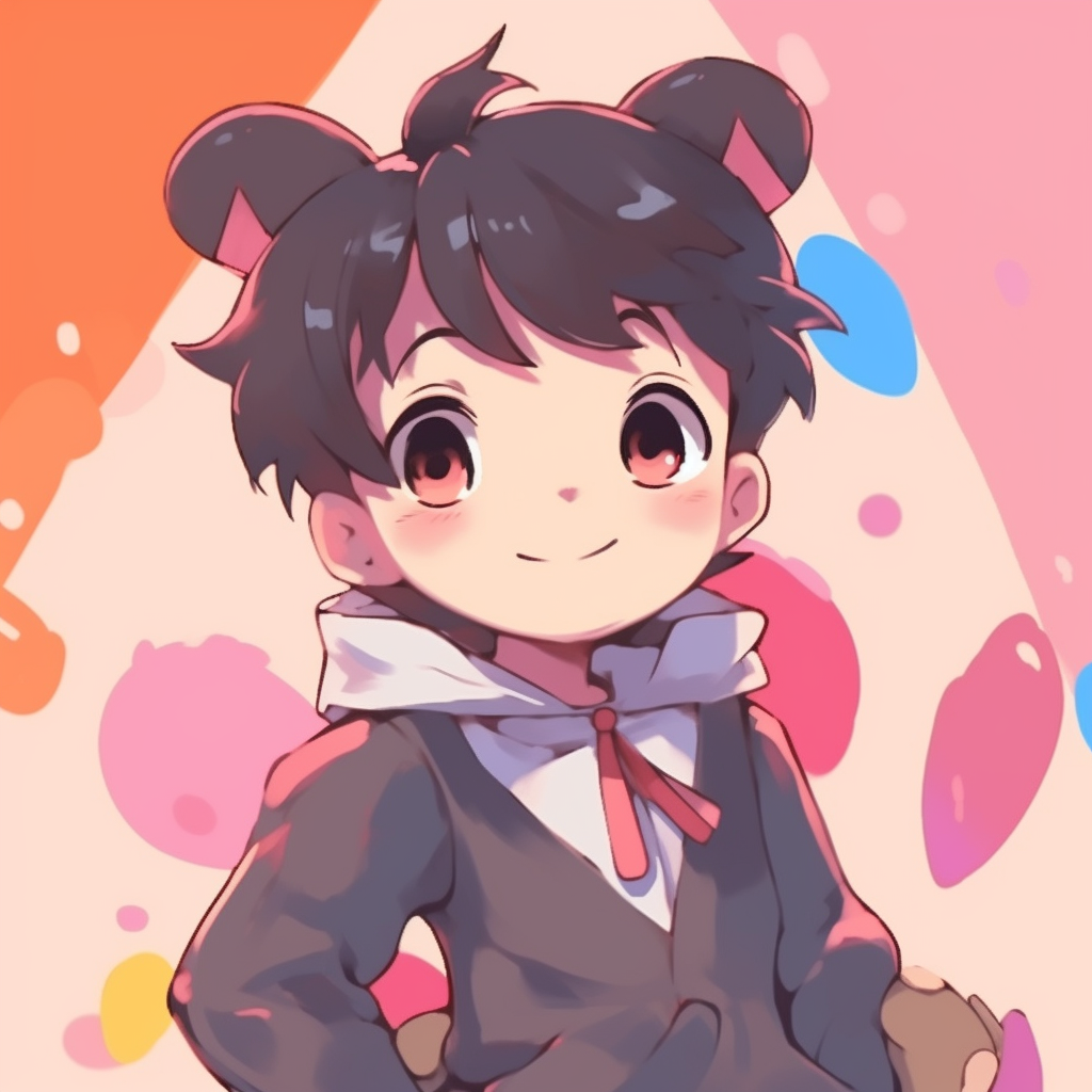 Cheerful anime schoolboy with a bright smile, vibrant colors and dynamic lines. idea-driven cute school pfp pfp for discord.