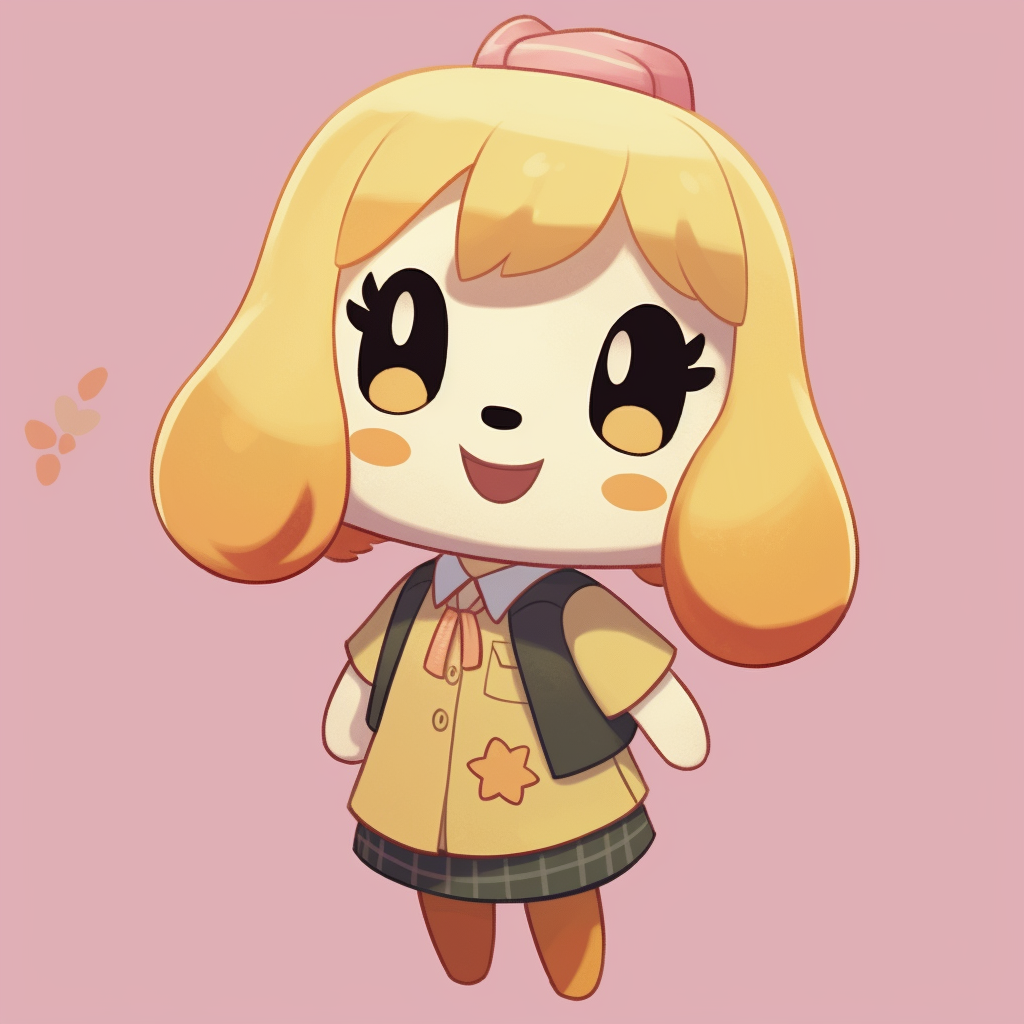 Isabelle the dog from Animal Crossing, lively colors and soft shading. illustrative animal crossing pfp