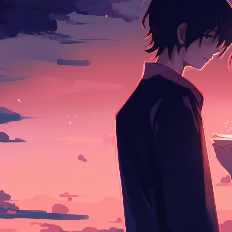 Two characters in a windy setting, loose hairs fluttering around, their gazes interconnected. charming matching couple pfp pfp for discord.